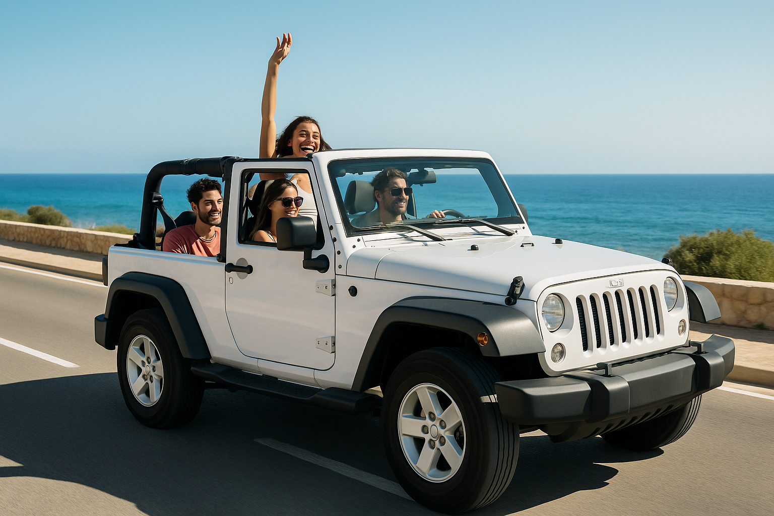 Alquiler por día Jeep Wrangler para calas en Ibiza
